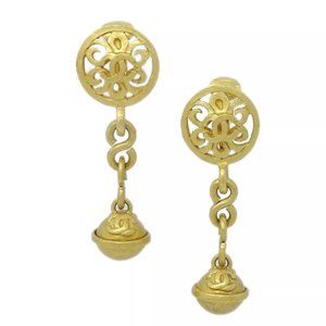 Chanel Bell Dangle Earrings Clip-On Gold